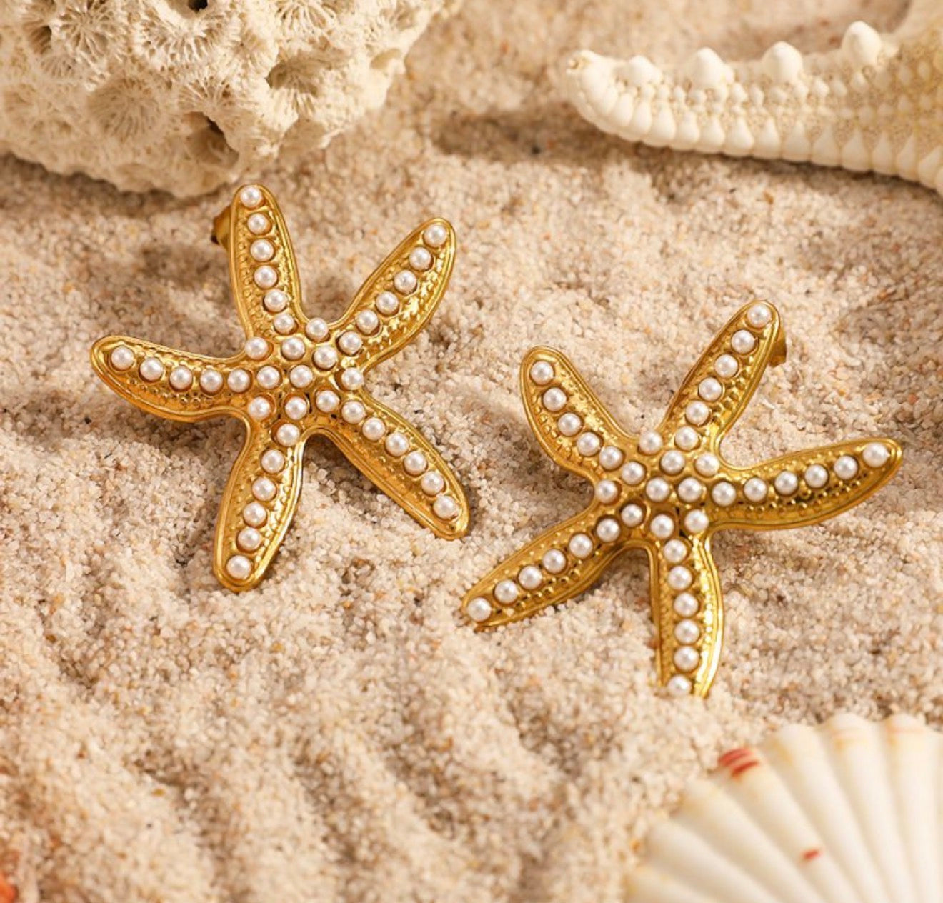 Starfish pearls earrings
