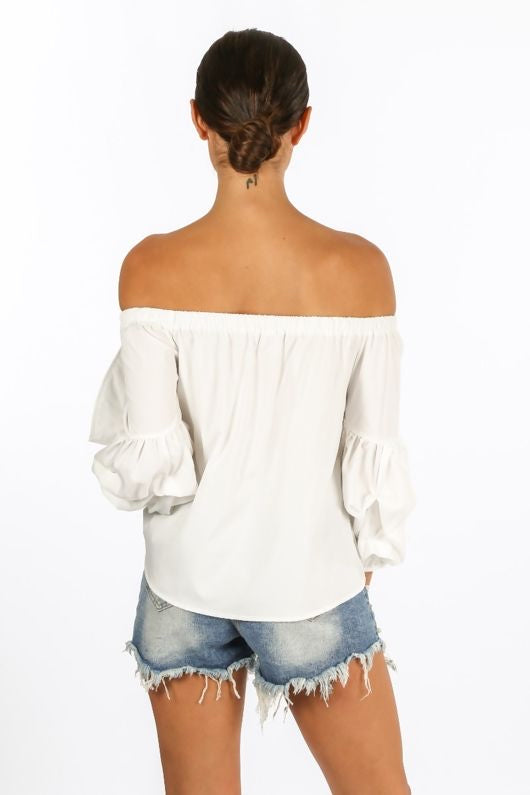 Off The Shoulder Pearl Embellished Bow Tops