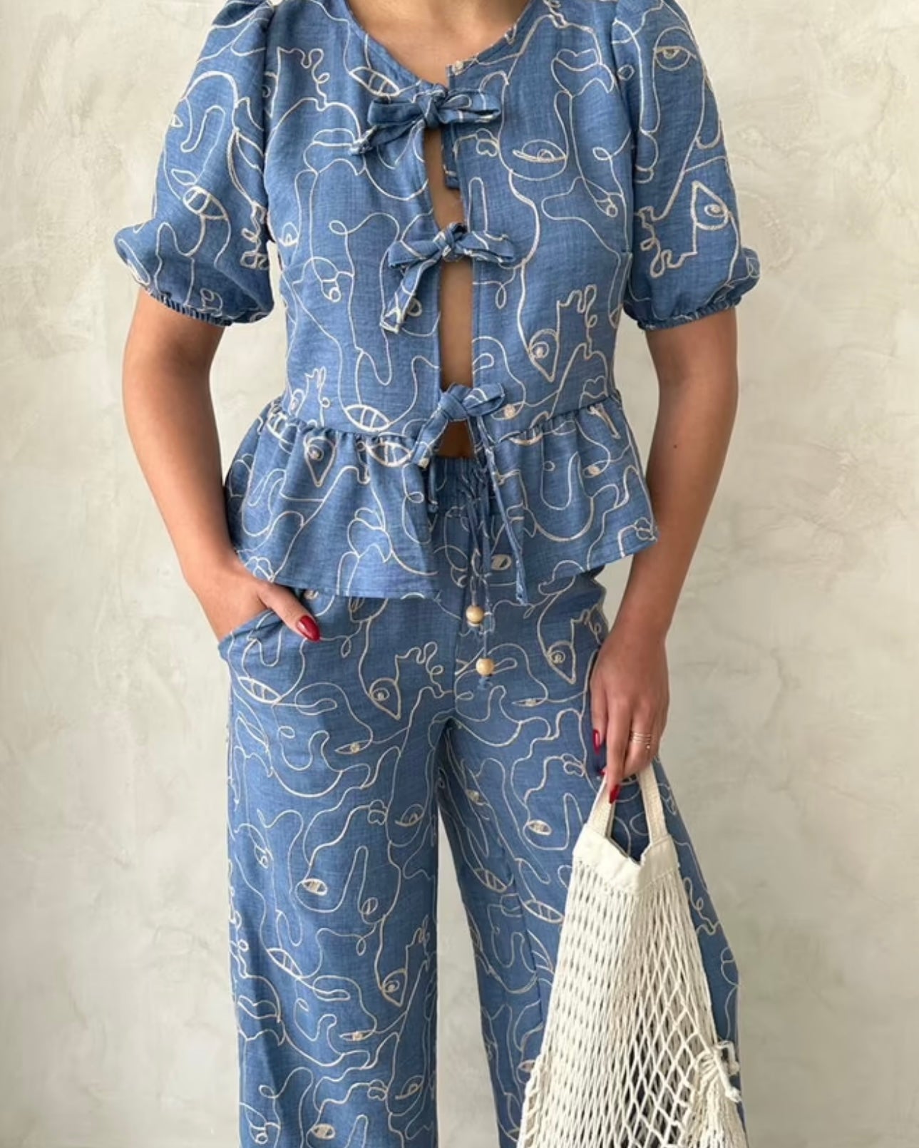 Blouse With Front Tie Embroidery