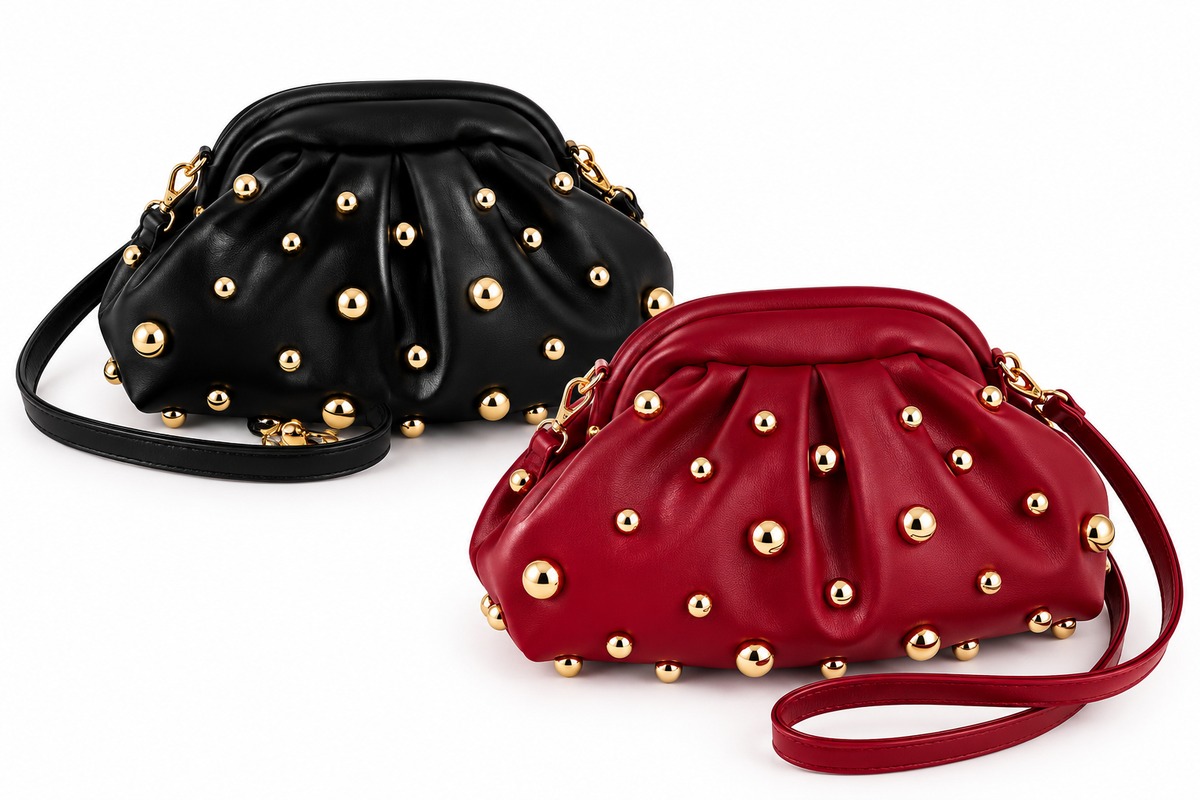 Studded Ruched Handbag