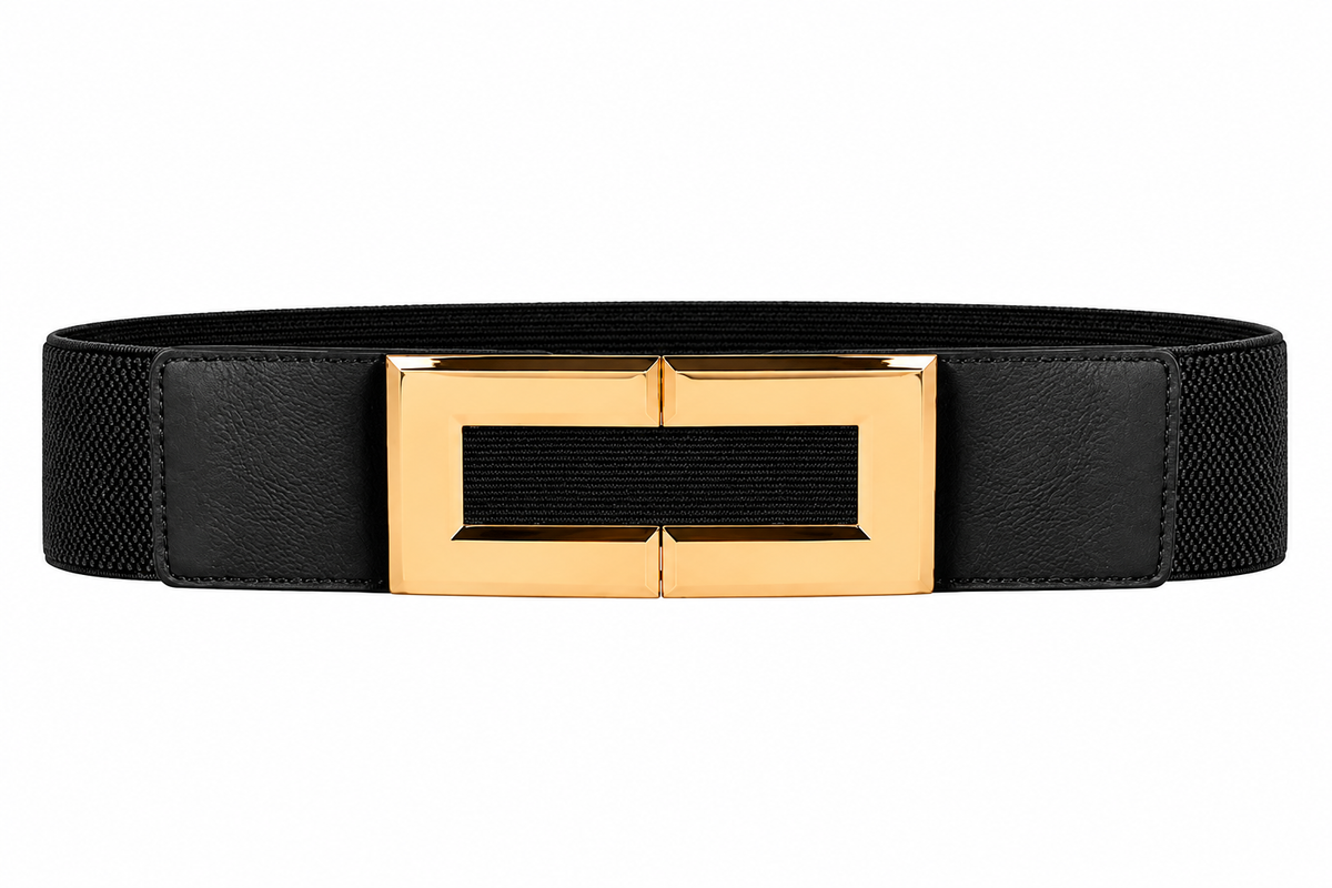 Gold Statement Buckle Elastic Belt