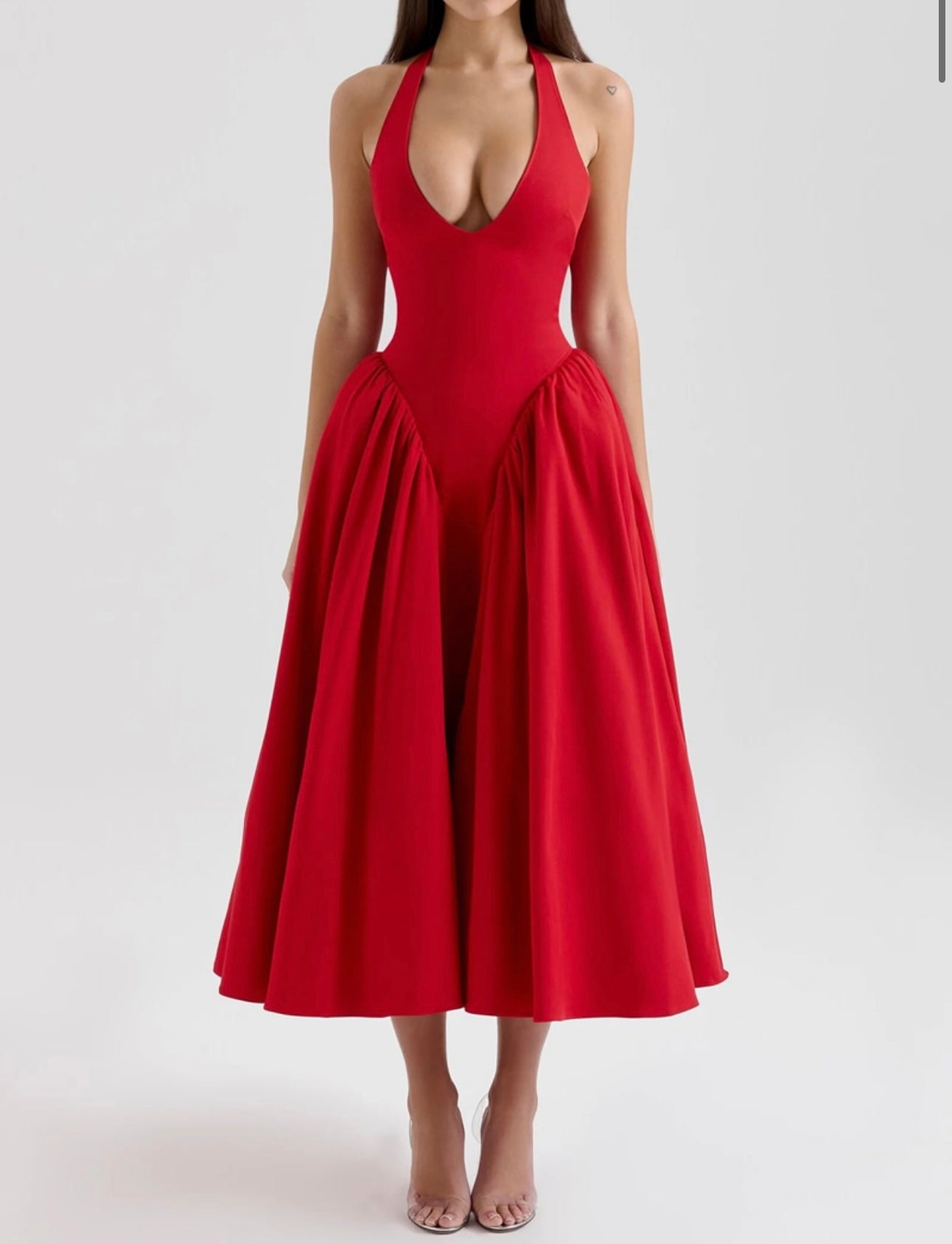Red halter dress