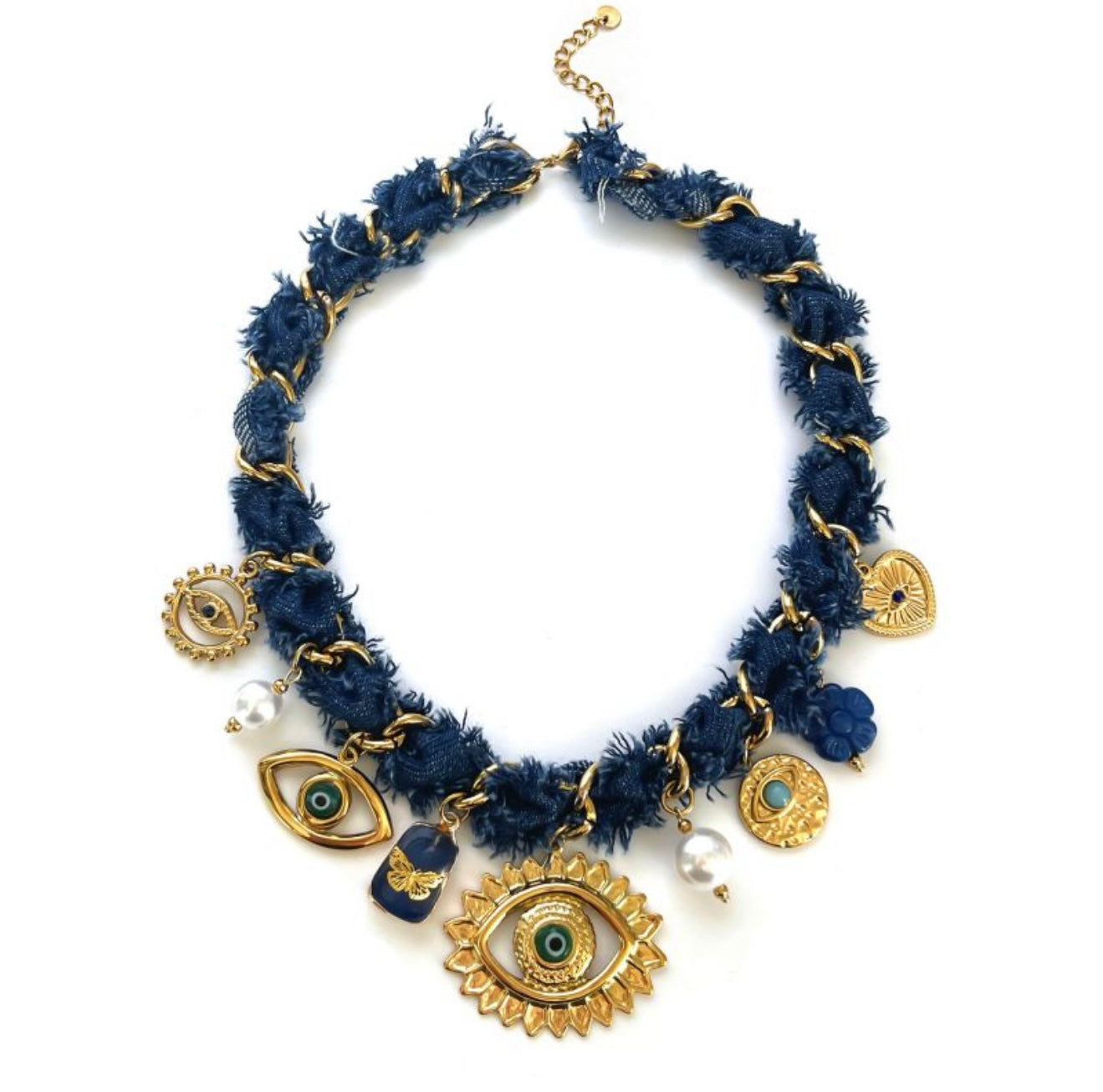 Denim eye gold necklace