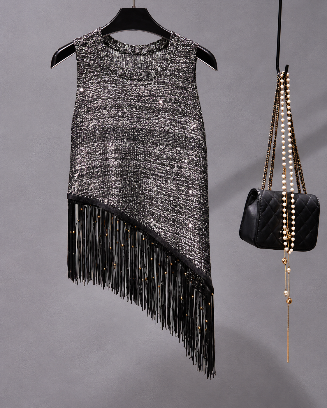 Asymmetrical Sequin Fringe Top