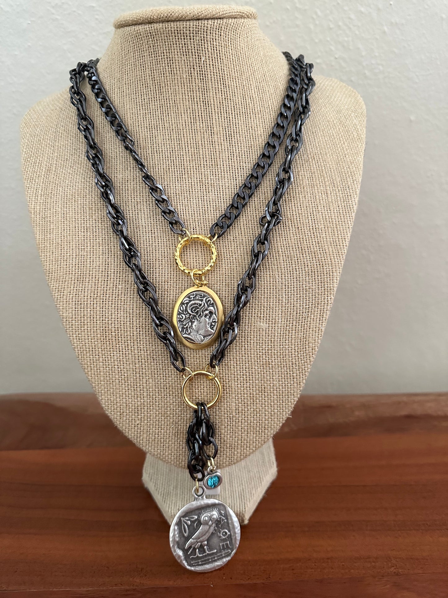 Owl double layer necklace