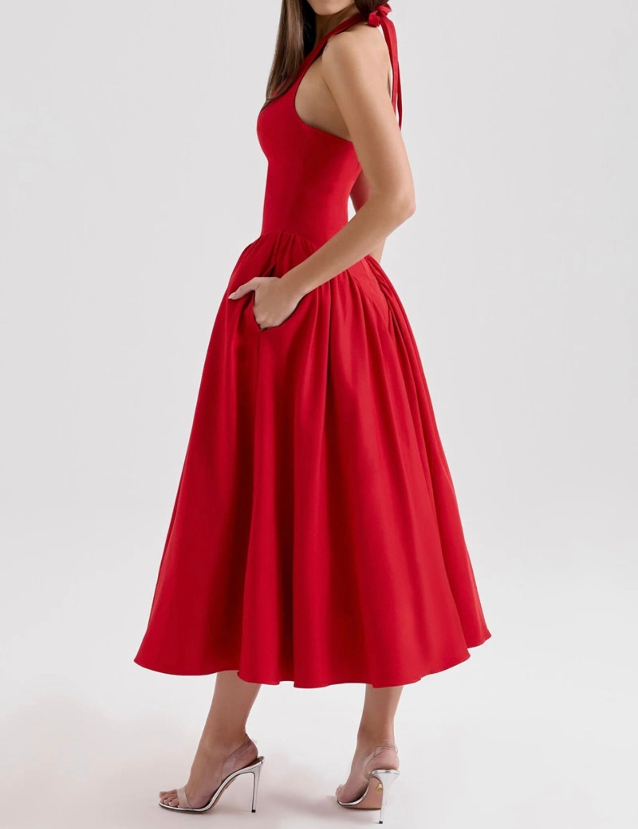 Red halter dress