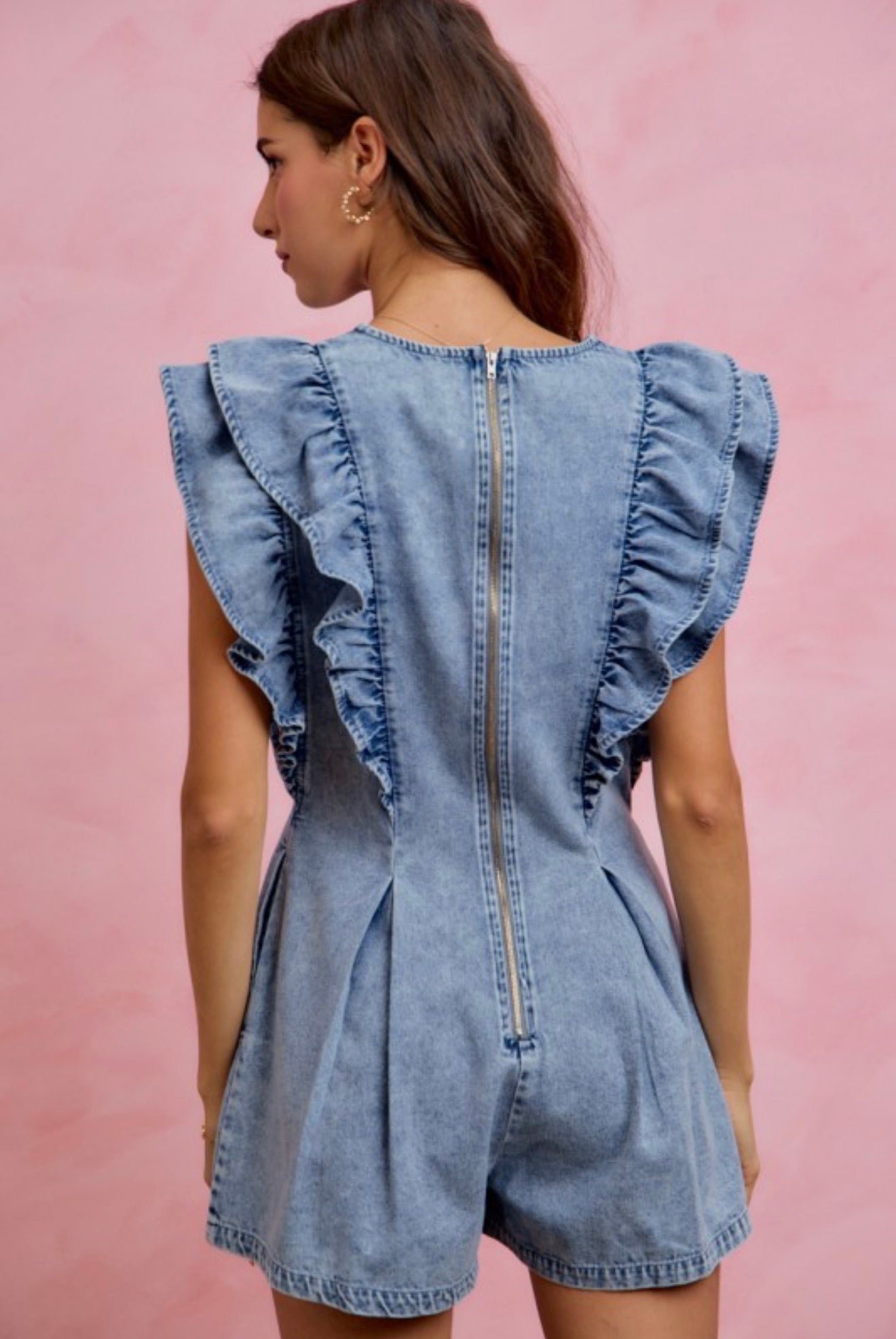 Denim ruffles romper