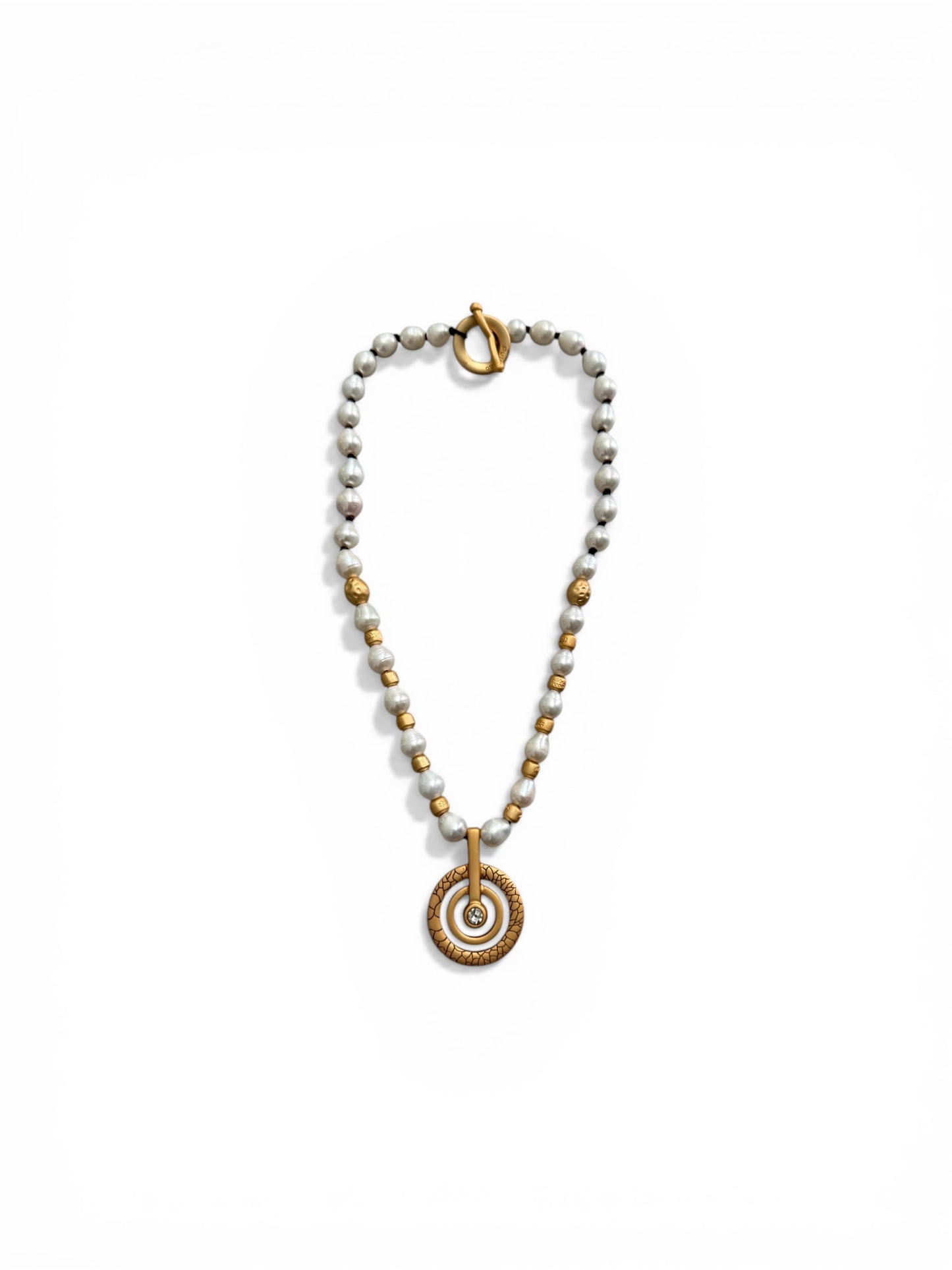 Pearl Necklace with 24K Gold Plating and Swarovski Crystal Pendant