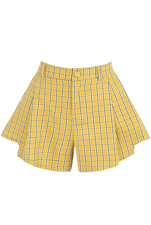 Mustard Check Flared Shorts