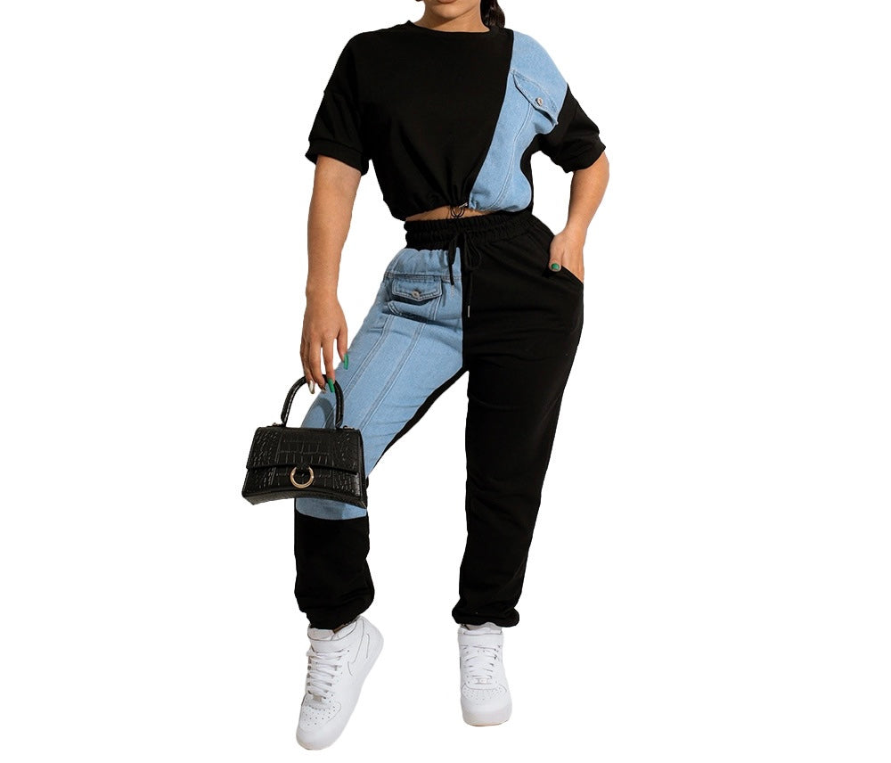 Casual Denim Panel Suit