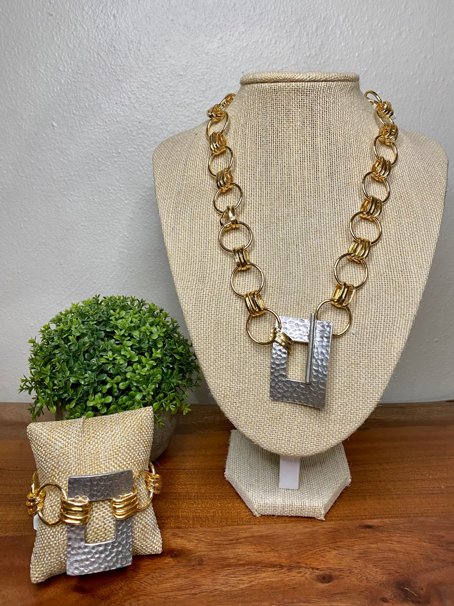 Silver rectangle necklace set