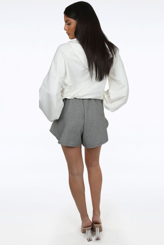 Grey Tweed Rufffle Shorts