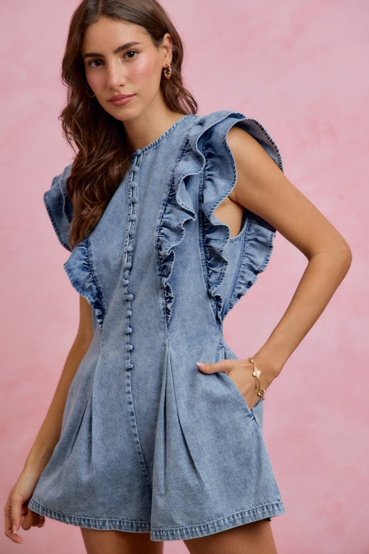 Denim ruffles romper