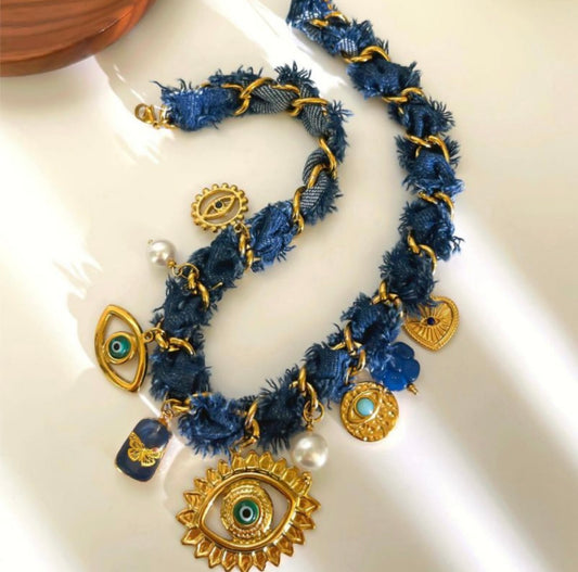 Denim eye gold necklace