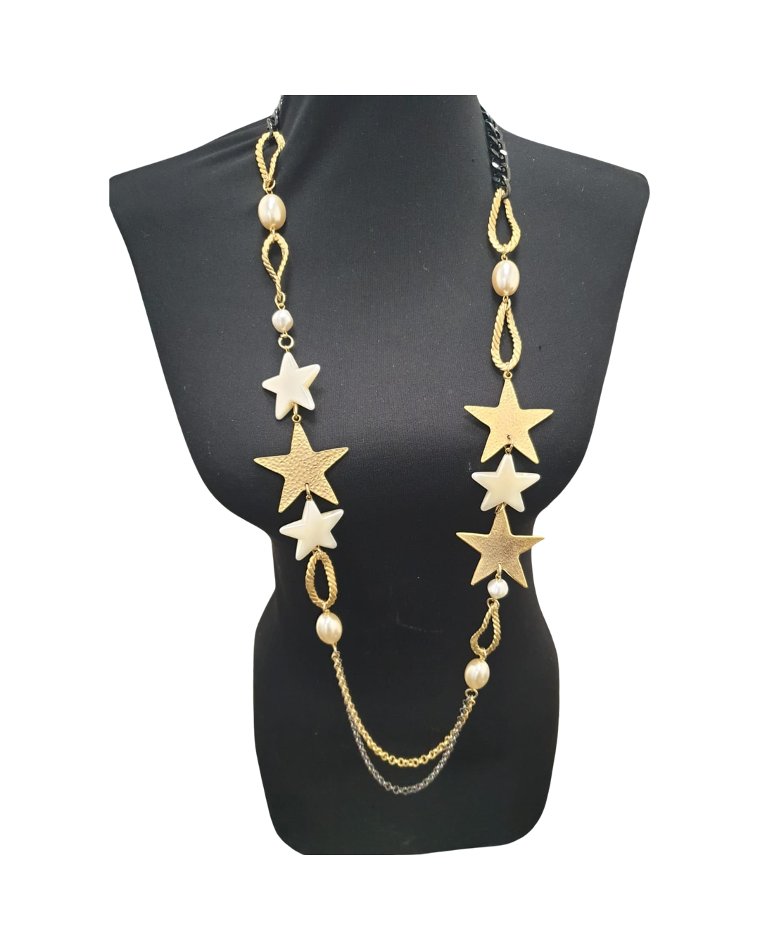 Long double tone stars necklace