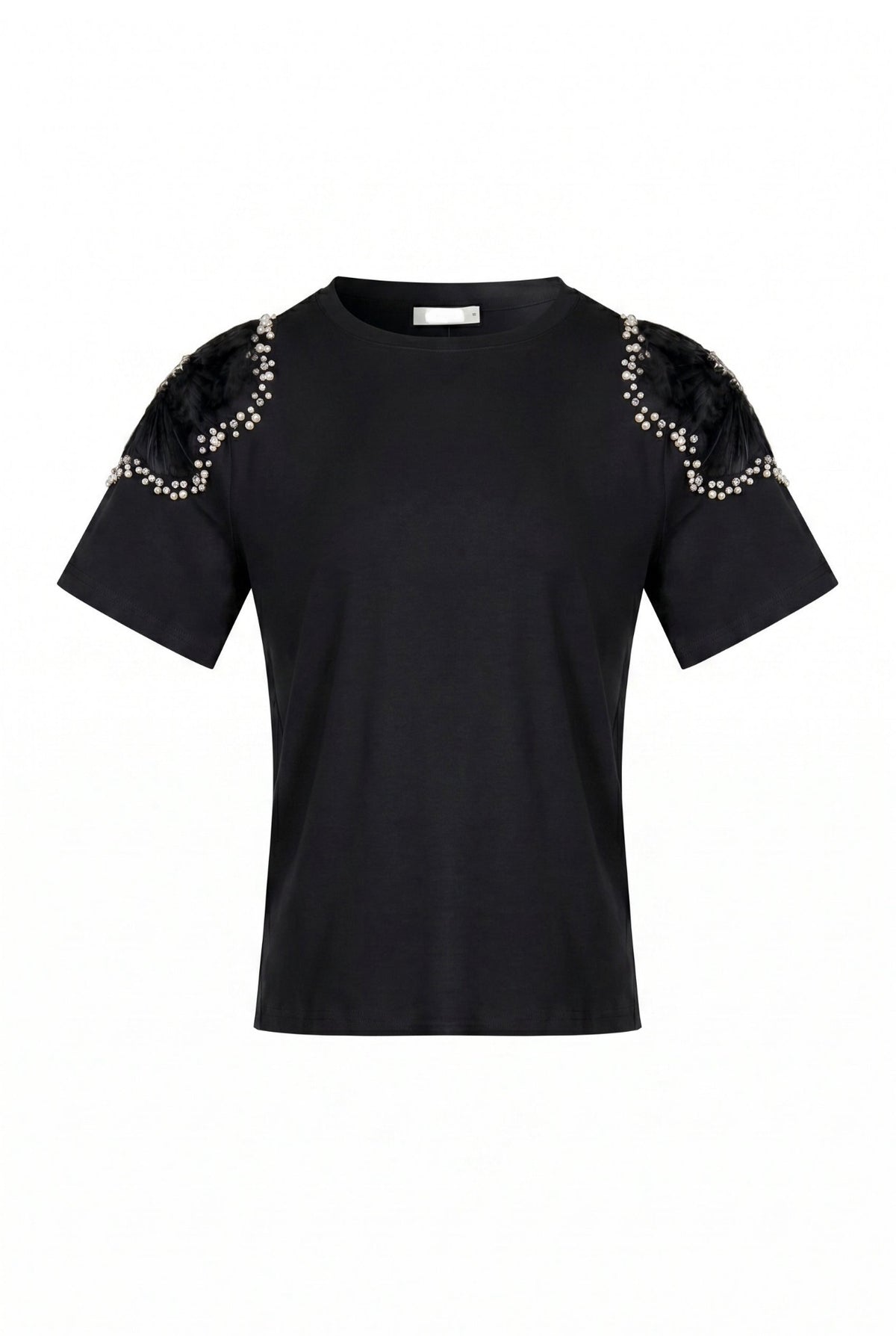Knit T-shirt with Embellished Sheer Flowers
