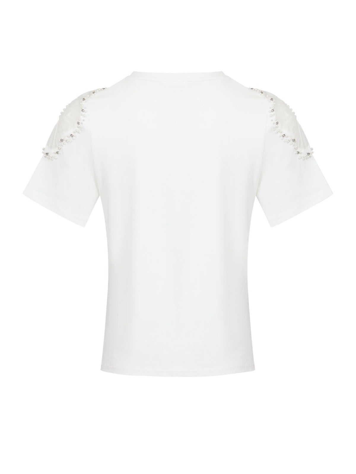 Knit T-shirt with Embellished Sheer Flowers