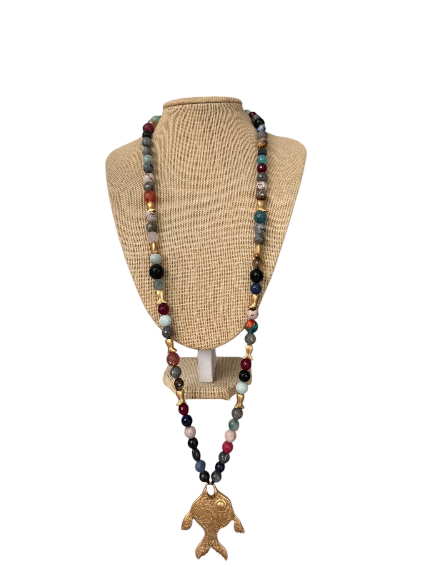 Fish Pendant Necklace with Natural Stones