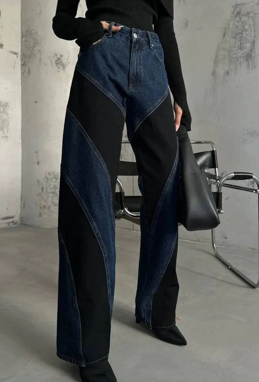 Two tone wide leg jeans
