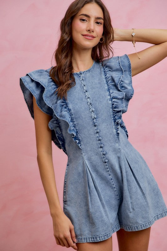 Denim ruffles romper