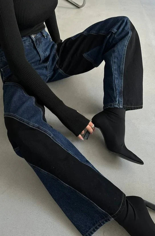 Two tone wide leg jeans