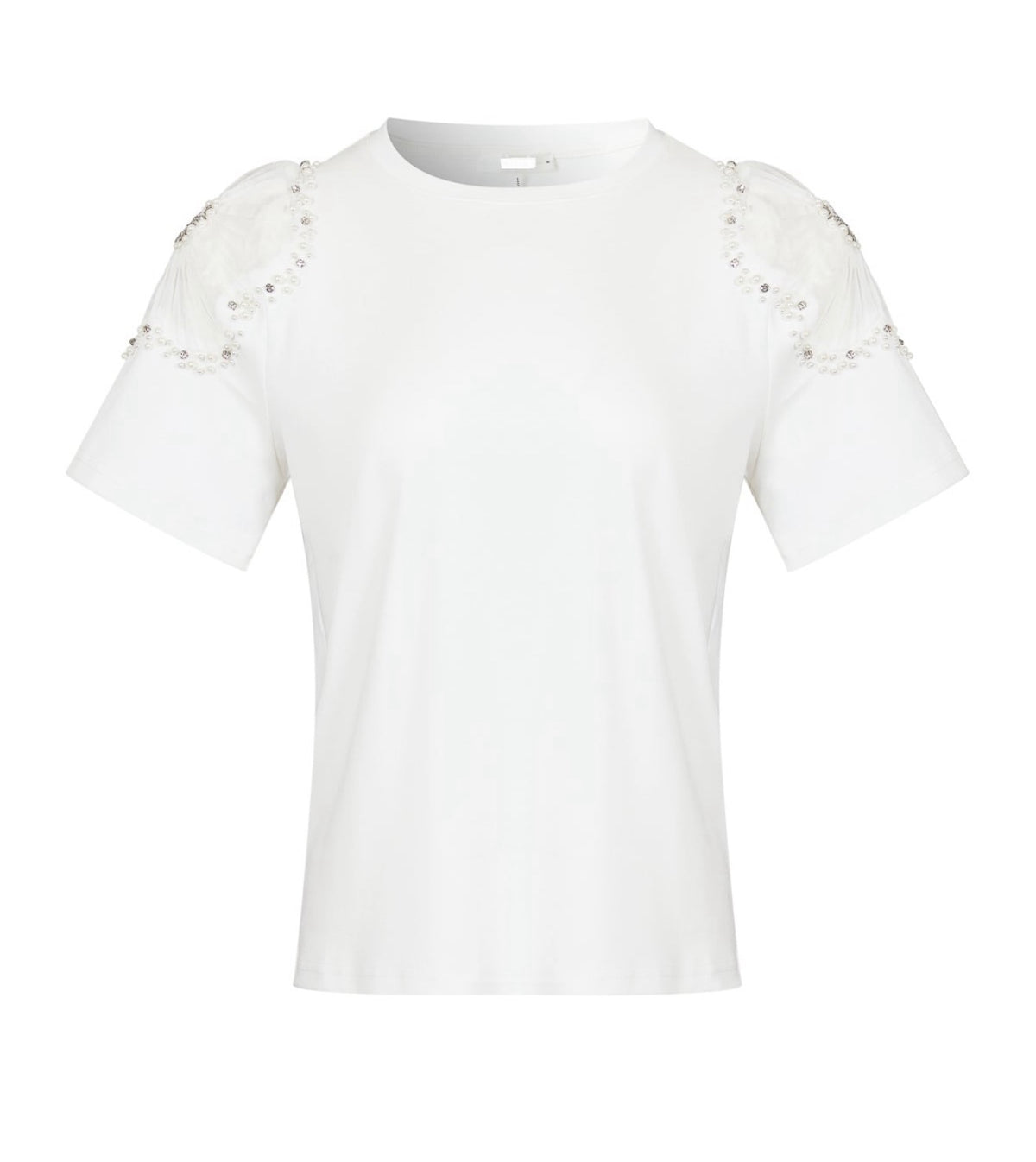 Knit T-shirt with Embellished Sheer Flowers