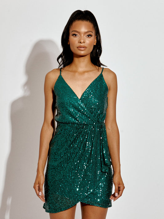 Wrap Front Sequinned Cami Dress