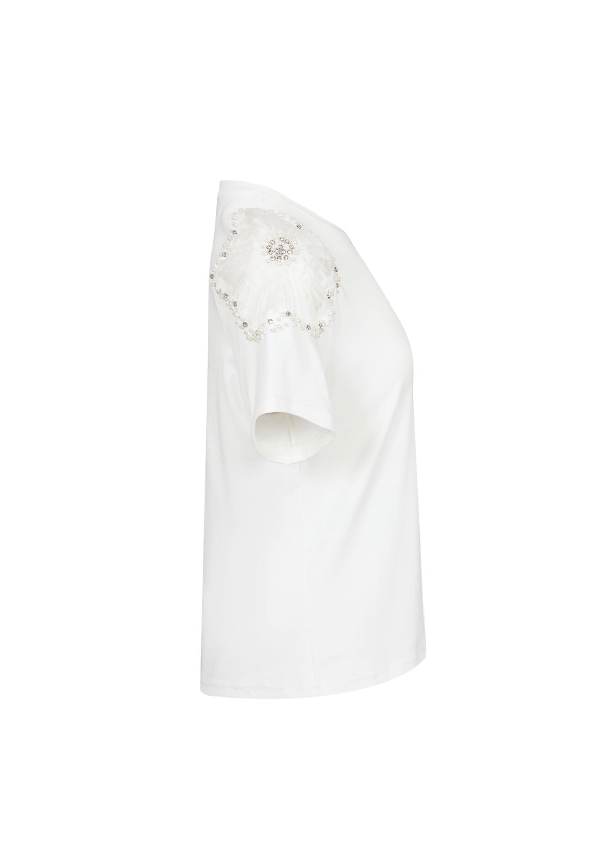 Knit T-shirt with Embellished Sheer Flowers