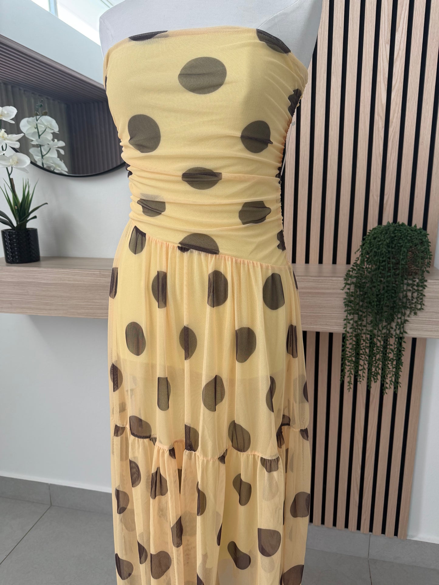 Mesh spot maxi dress