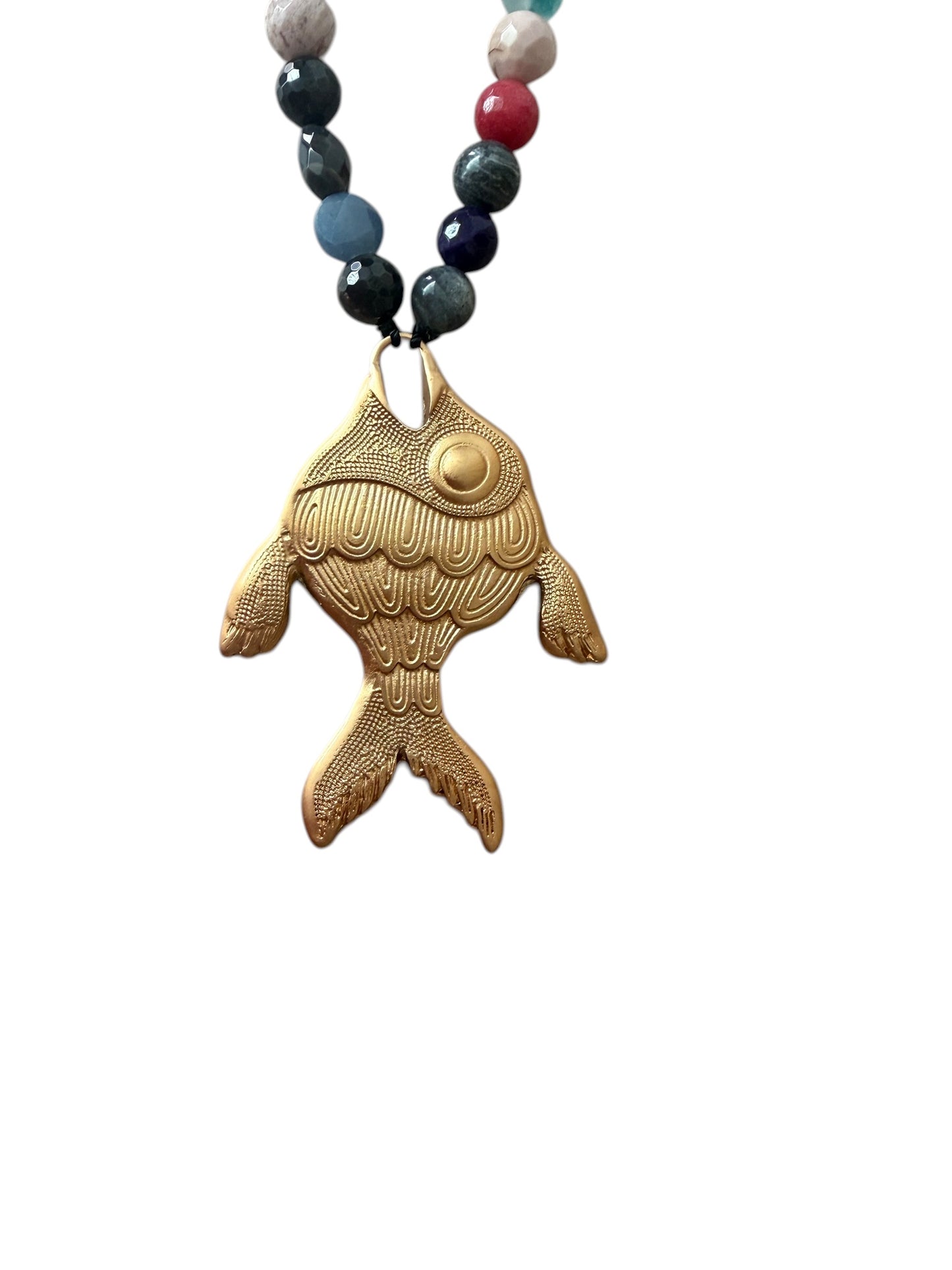 Fish Pendant Necklace with Natural Stones