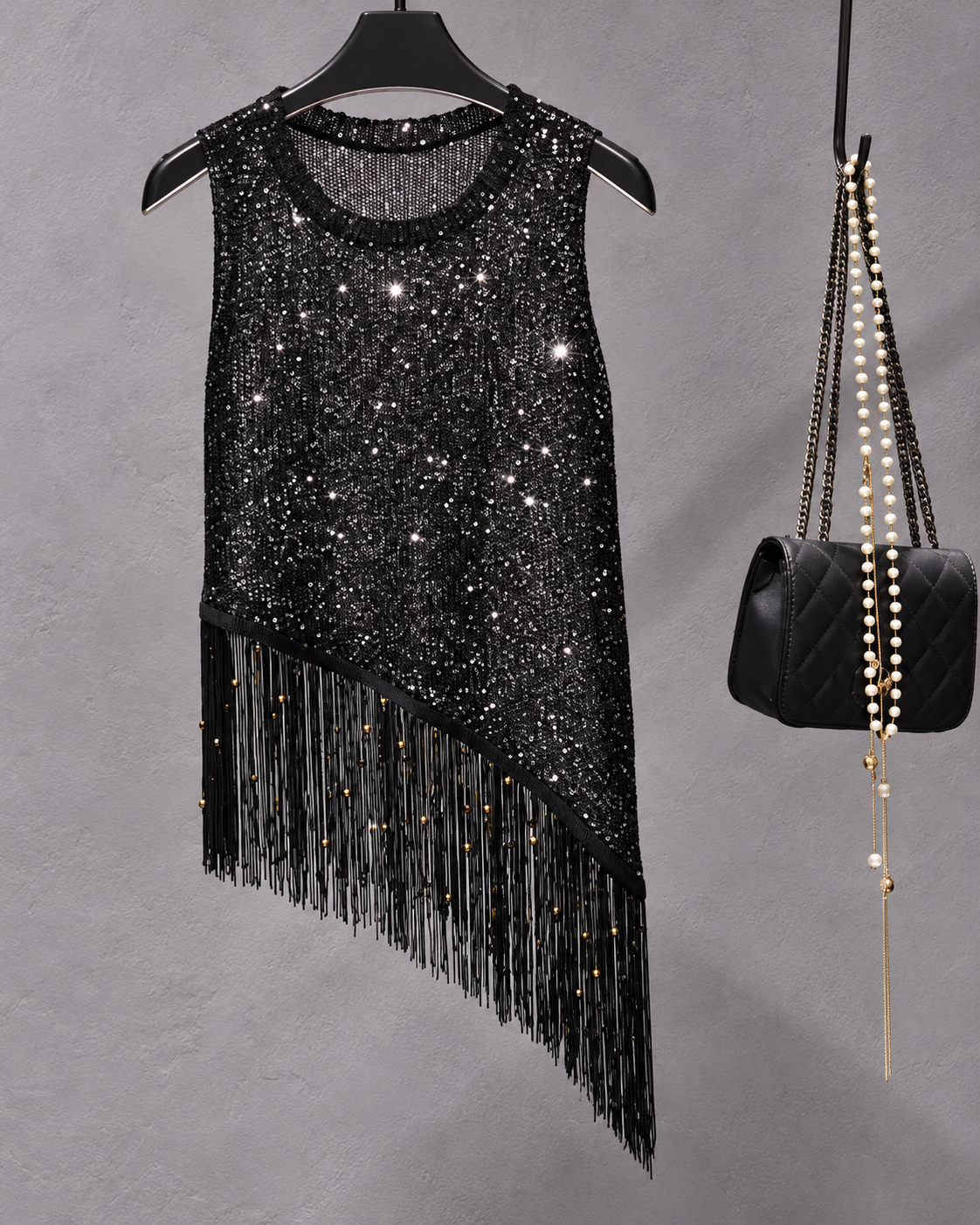 Asymmetrical Sequin Fringe Top