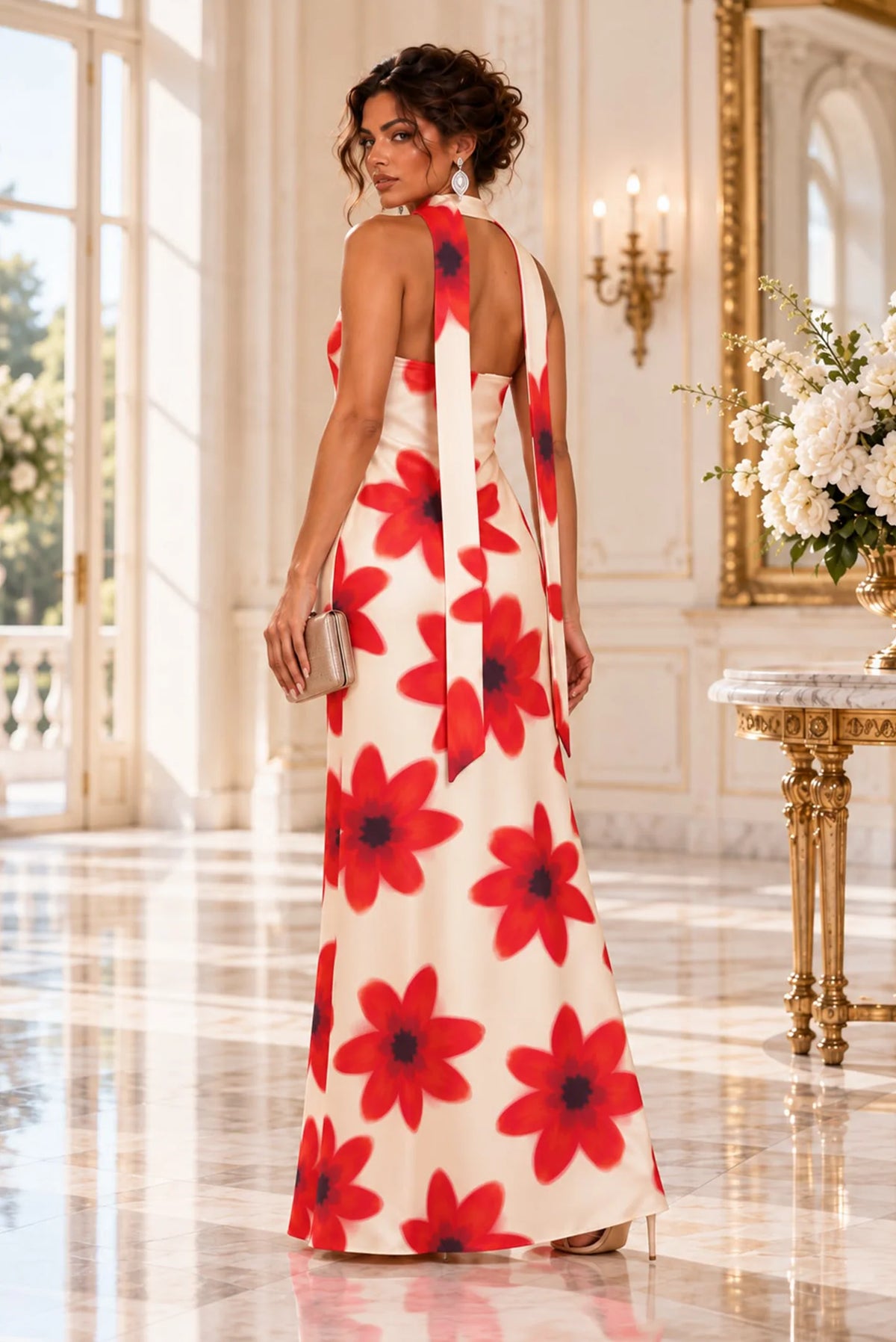 Red Bloom Strapless Maxi Dress