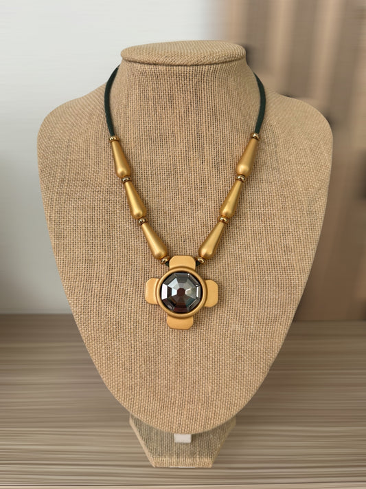 Cross Swarovski green necklace