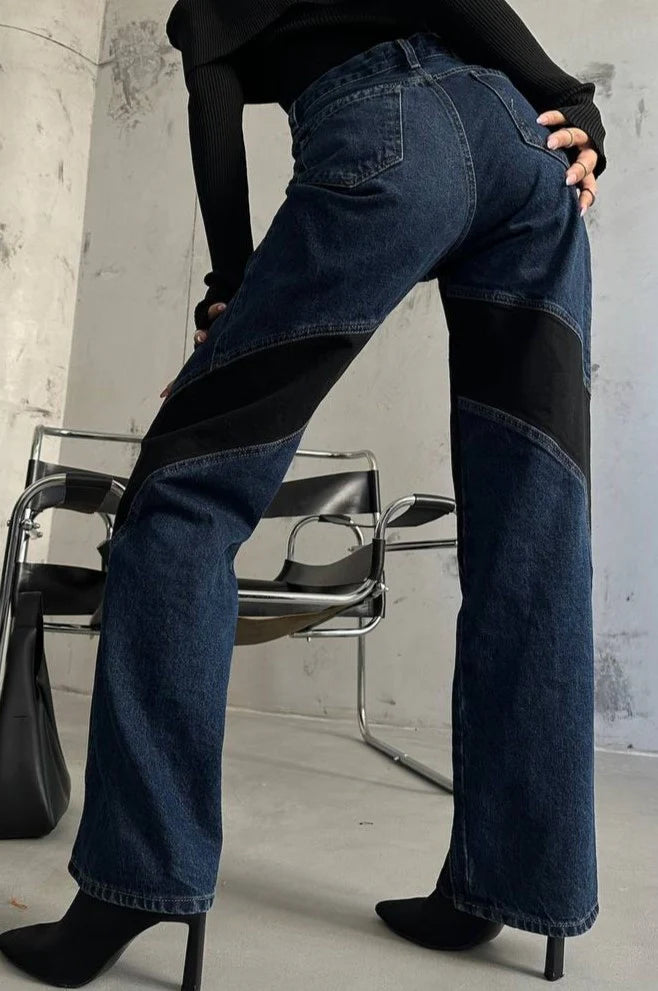 Two tone wide leg jeans