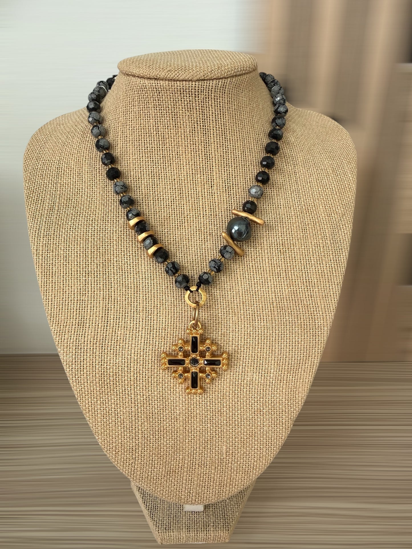 Black cross Swarovski necklace