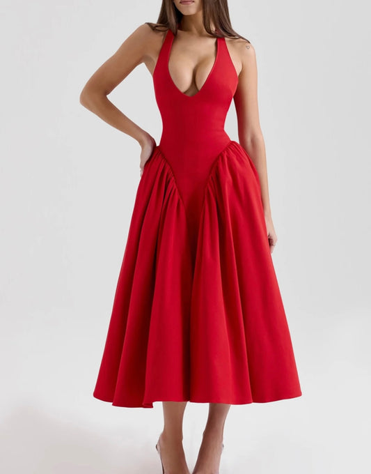 Red halter dress