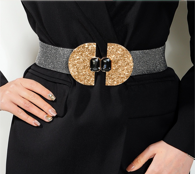 Textured Gold Buckle Elastic Belt