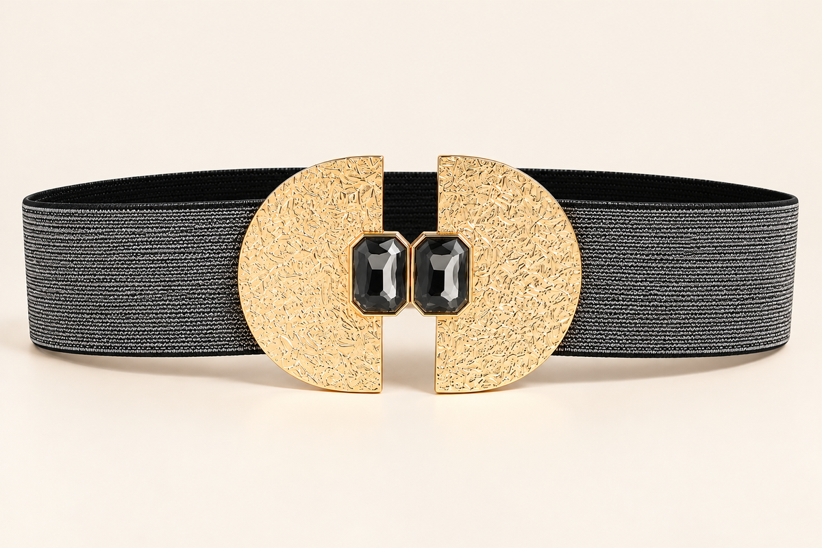 Textured Gold Buckle Elastic Belt