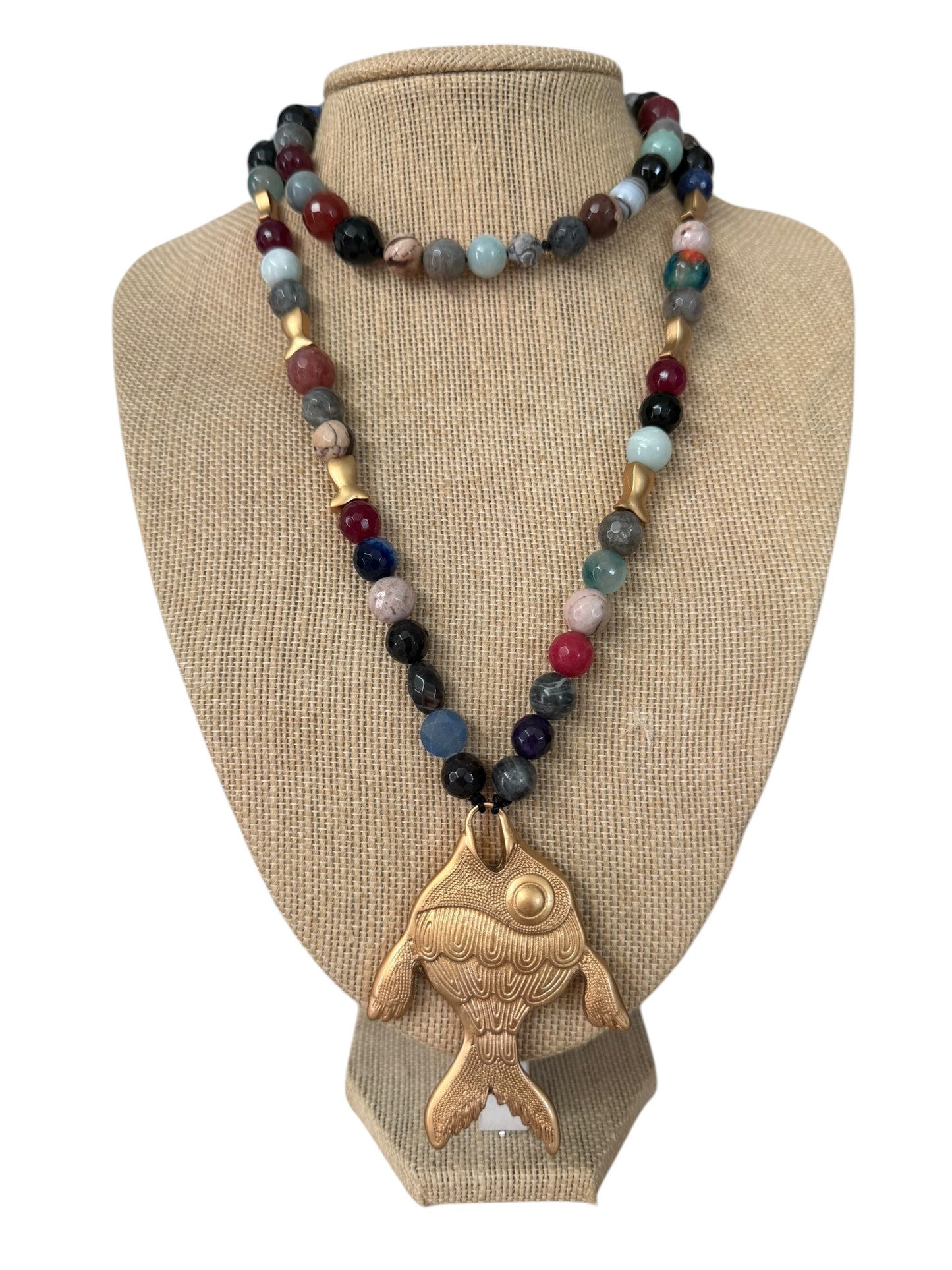 Fish Pendant Necklace with Natural Stones