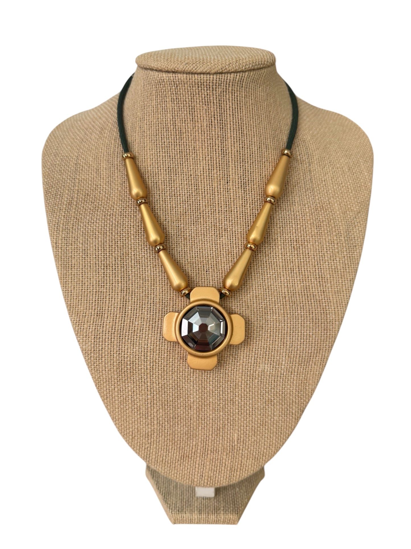 Cross Swarovski green necklace