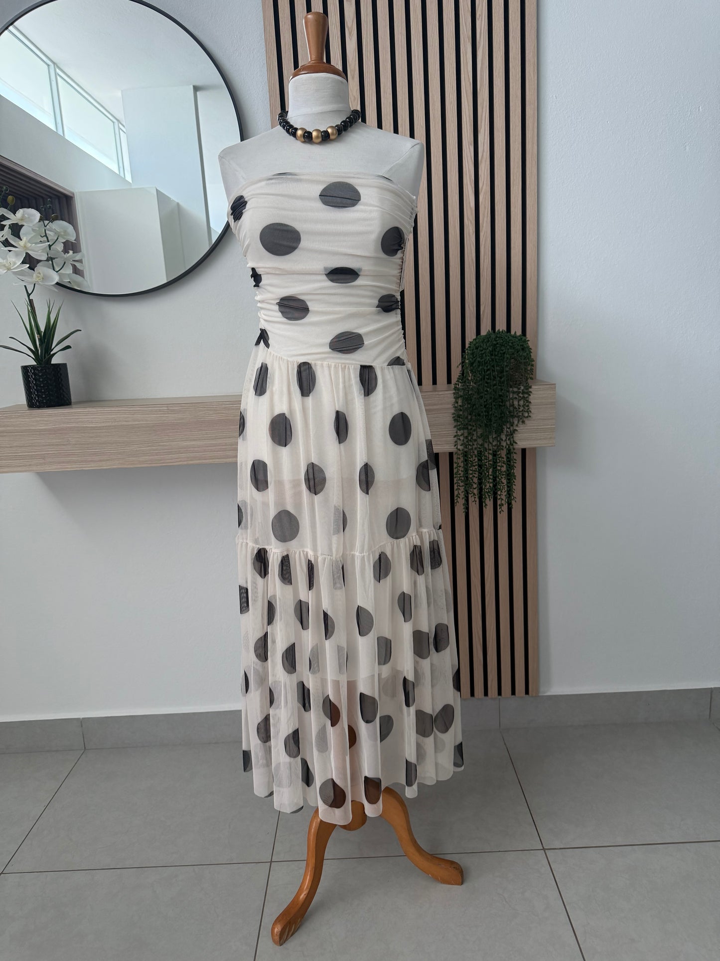 Mesh spot maxi dress