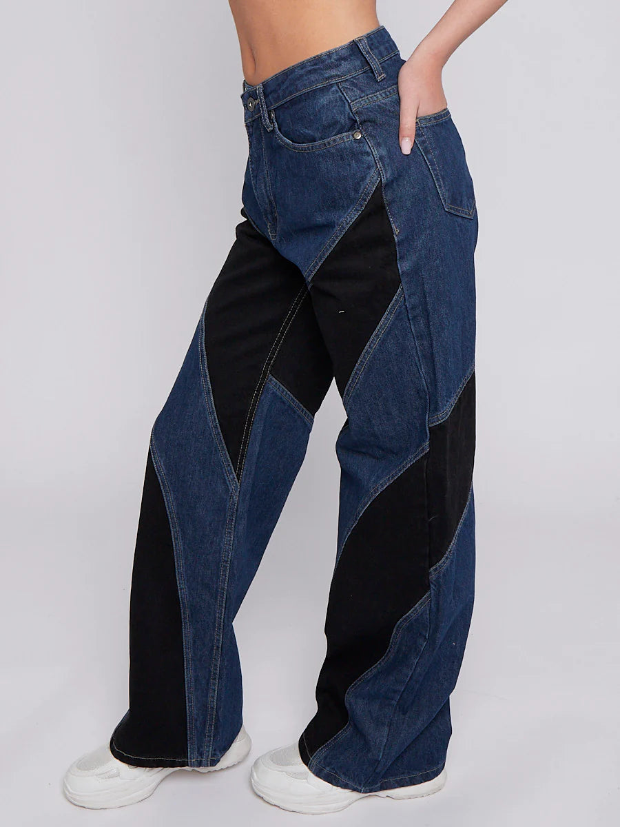 Two tone wide leg jeans