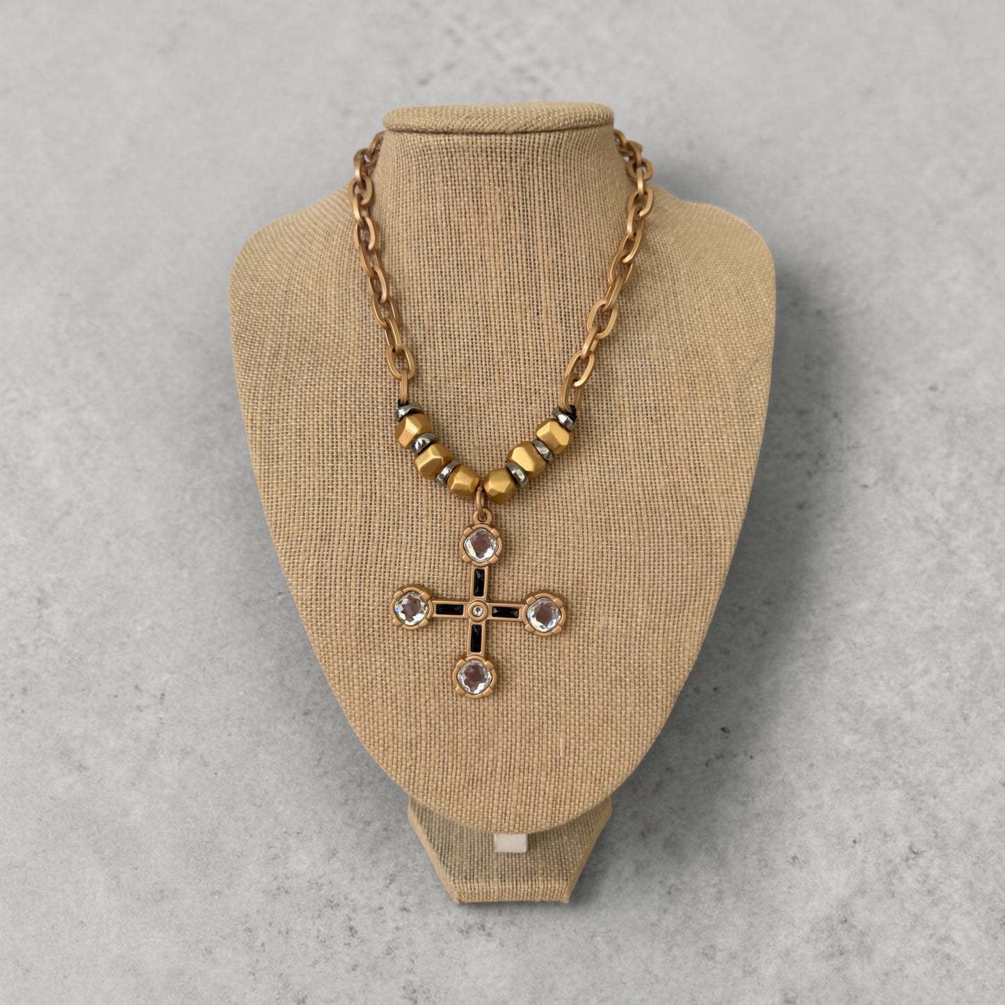 Gold cross Swarovski necklace