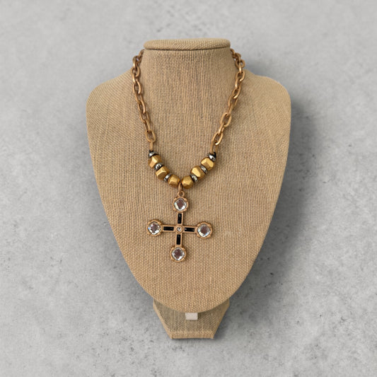 Gold cross Swarovski necklace