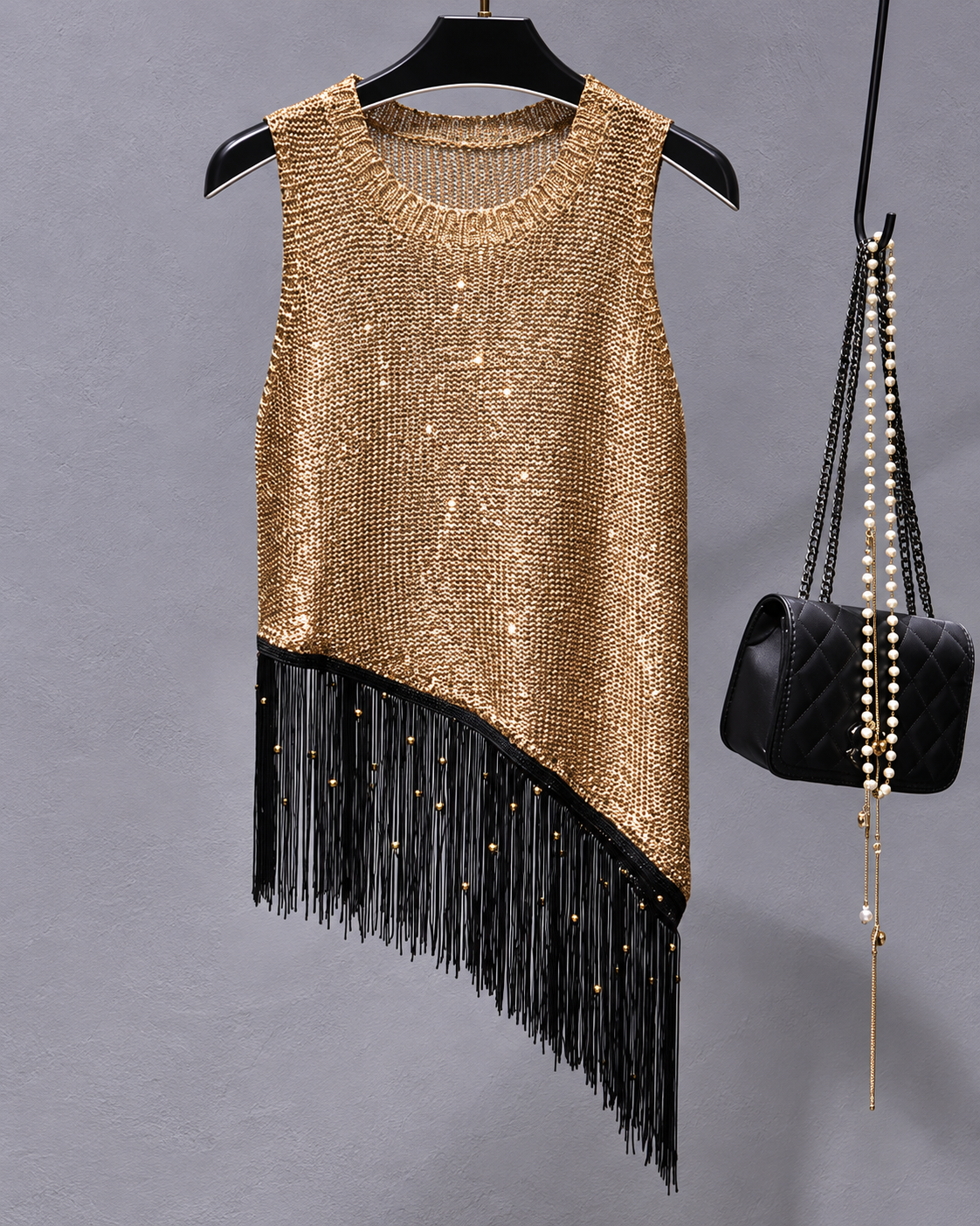 Asymmetrical Sequin Fringe Top