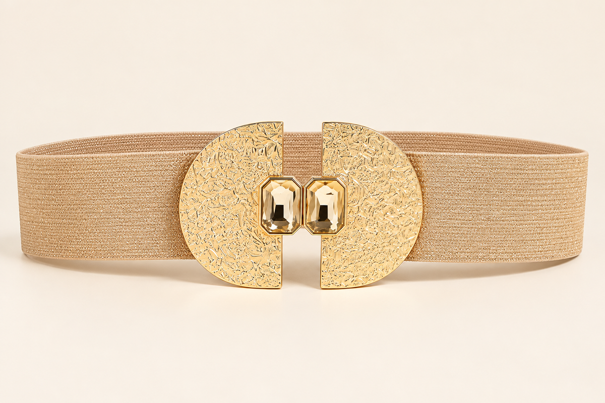 Textured Gold Buckle Elastic Belt