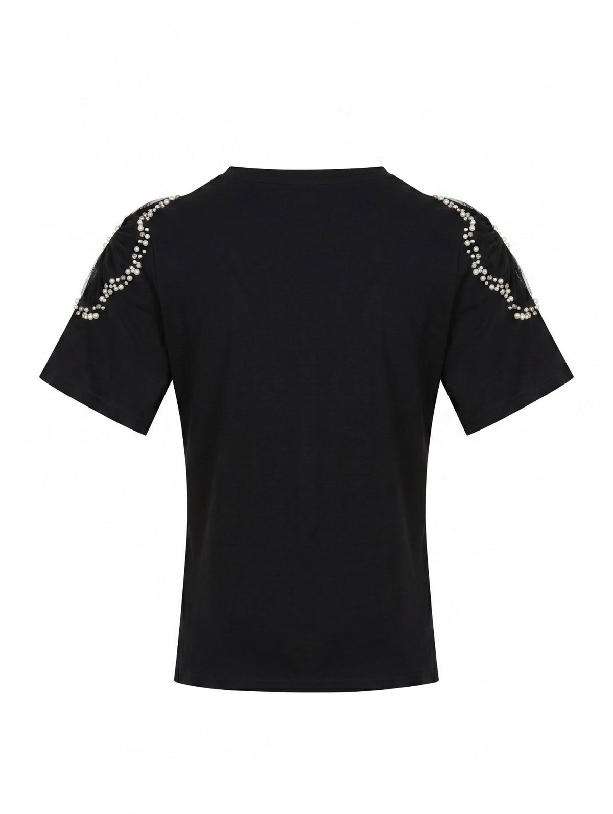 Knit T-shirt with Embellished Sheer Flowers