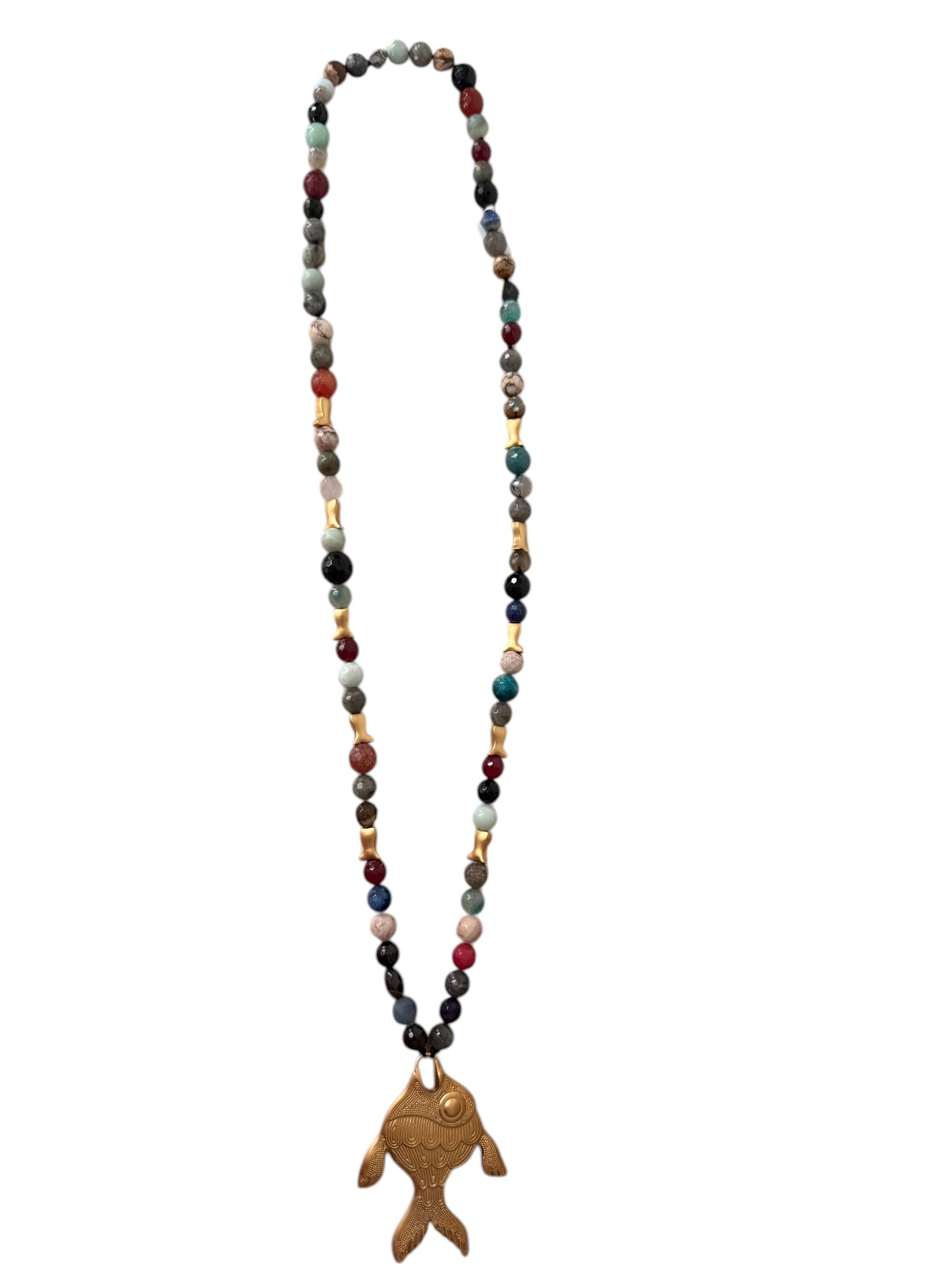 Fish Pendant Necklace with Natural Stones