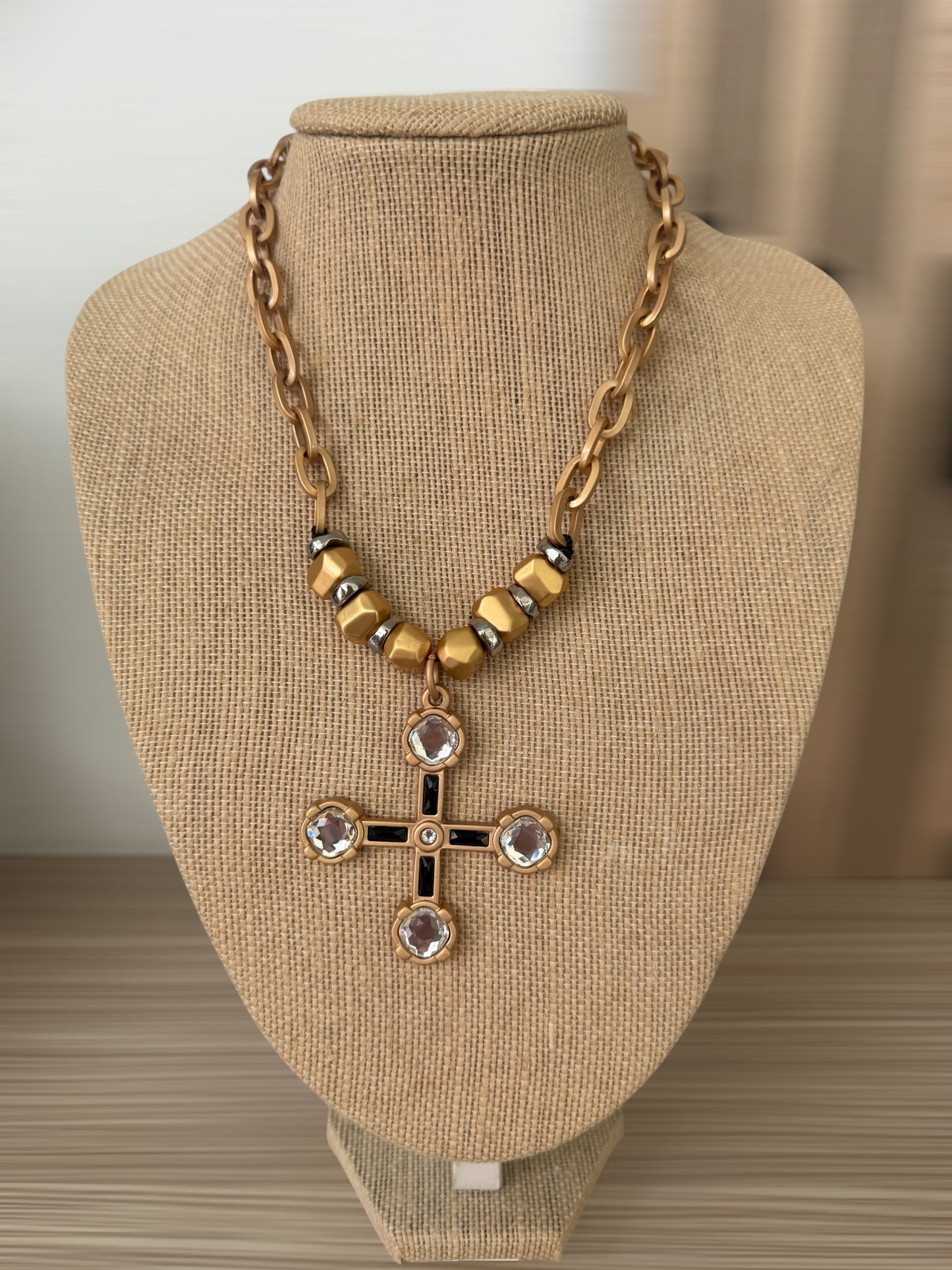 Gold cross Swarovski necklace