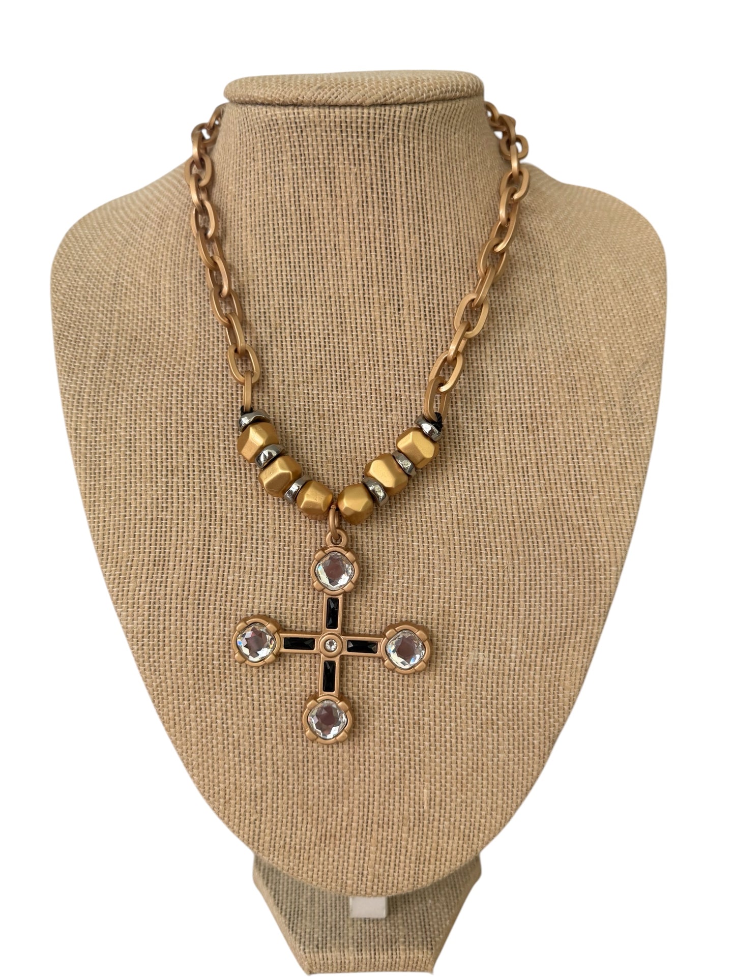Gold cross Swarovski necklace